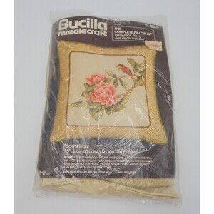 Bucilla Needlecraft Pillow Kit Camellias Flower Bird Crewel 16 Inch Square 48829